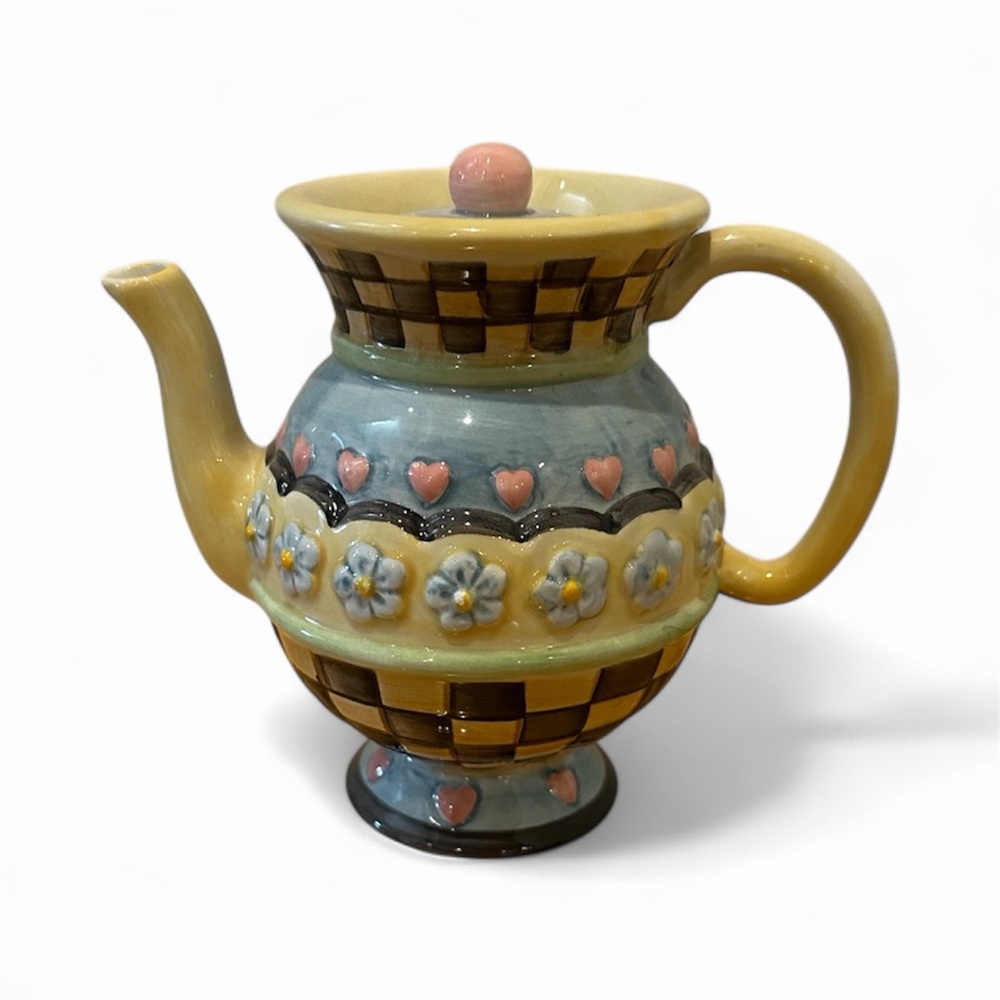 Sakura Ceramic Teapot with Pink and Blue Accents